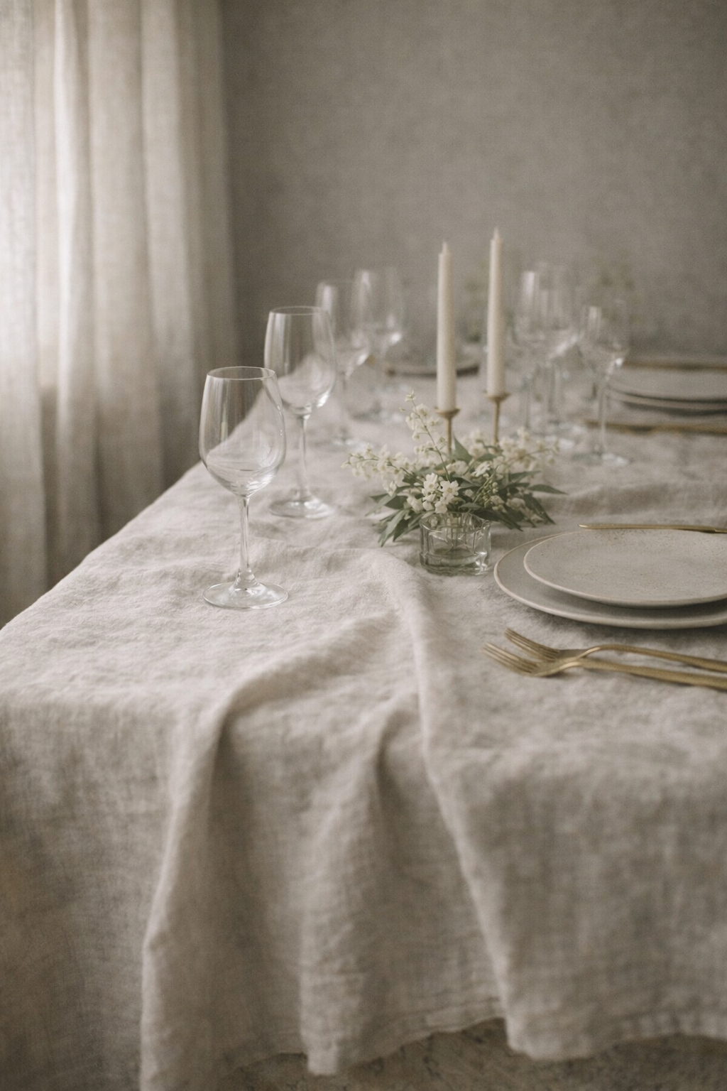 Mesa preparada antes de la llegada, silencio y perfección