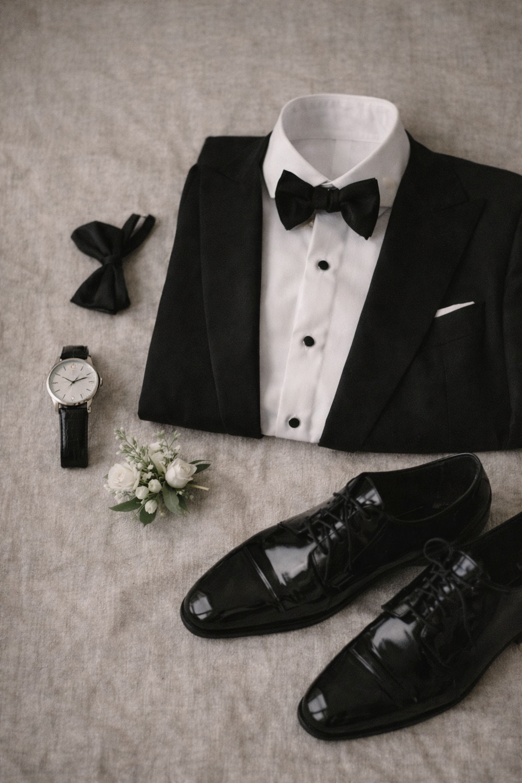 Complementos del novio preparados con precisión editorial